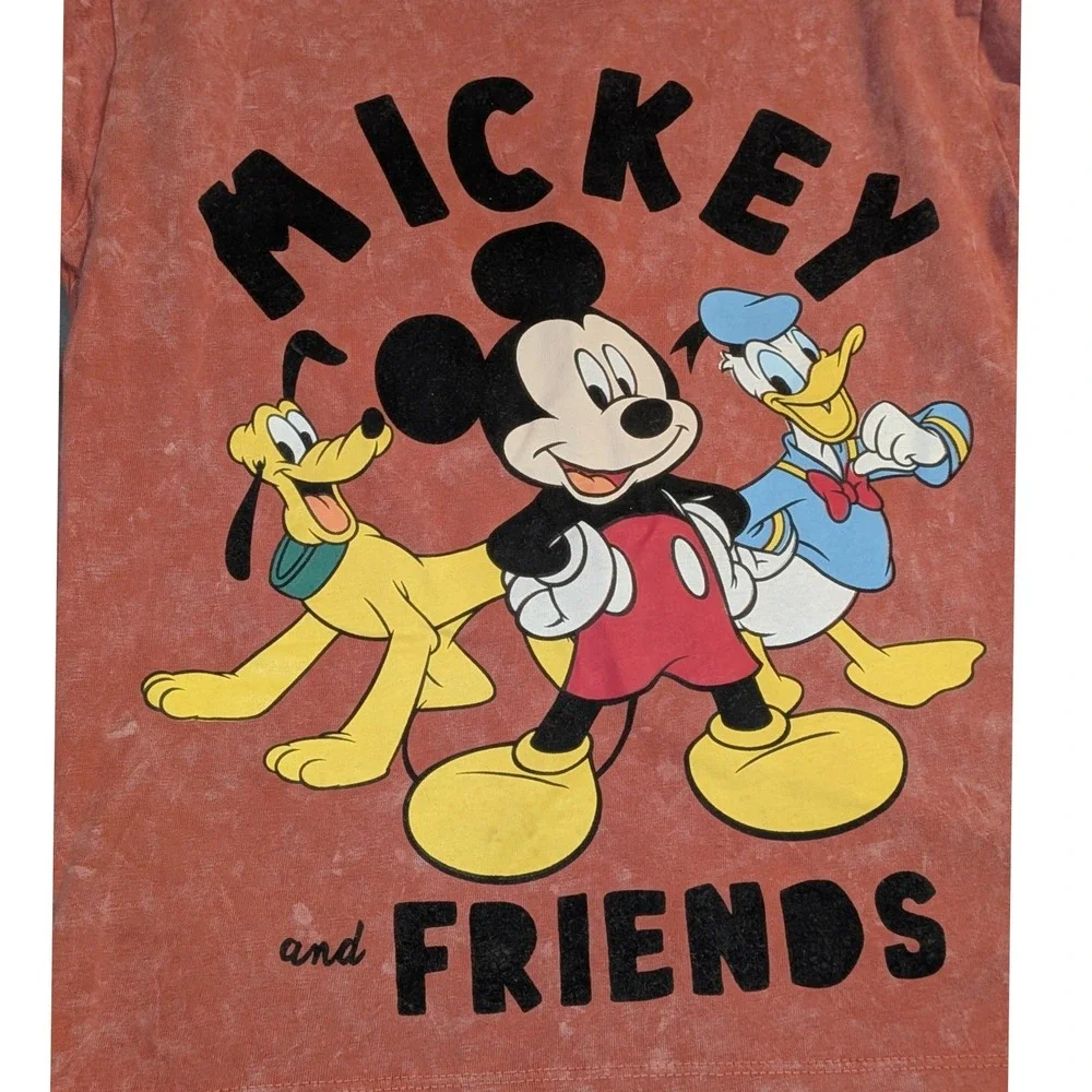 Disney Mickey Friends Kids Mineral Wash 2 Piece Set Red Shirt‎ Pants 7-8 NWOT